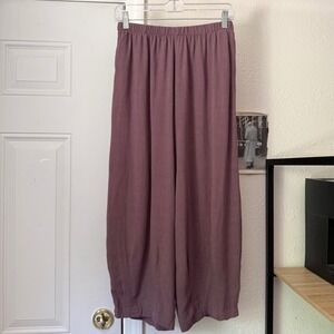 HALEY SOLAR mauve rayon linen balloon barrel wide leg cropped pull on pants